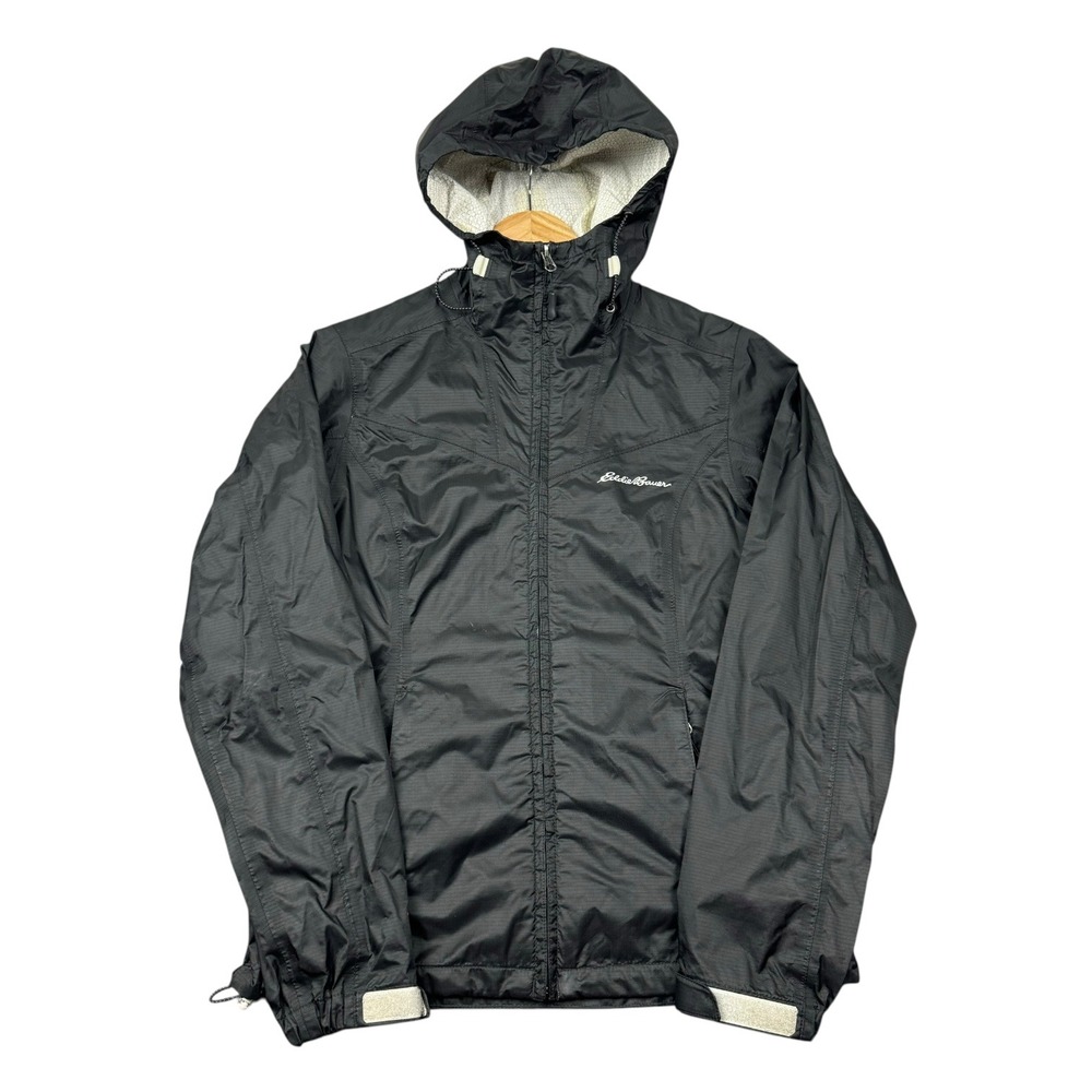 Eddie Bauer WeatherEdge Rain Jacket Women XS Black Lightweight Nylon Hooded Coat